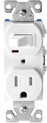 Eaton Cooper Wiring TR274W Combination Switch/Receptacle, 2 -Pole, 15 A, 120 V Switch, 125 V Receptacle, White