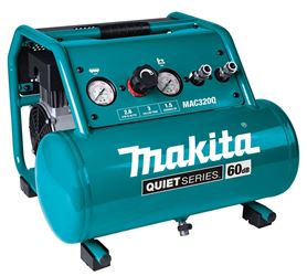 Makita QUIET Series MAC320Q Portable Electric Air Compressor, Tool Only, 3 gal Tank, 1-1/2 hp, 120 V, 135 psi Pressure