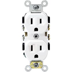 Leviton S02-0BR15-0WS Duplex Receptacle, 2 -Pole, 15 A, 125 V, Back, Side Wiring, NEMA: 5-15R, White