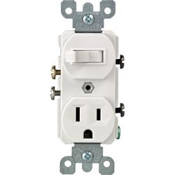 Leviton S02-05225-0WS Combination Switch/Receptacle, 1 -Pole, 15 A, 120 V Switch, 125 V Receptacle, White