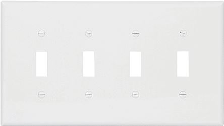 Eaton Wiring Devices PJ4W Wallplate, 4-7/8 in L, 8.56 in W, 4 -Gang, Polycarbonate, White, High-Gloss