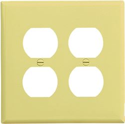 Eaton PJ82V Outlet Wallplate, 6 in L, 5-1/4 in W, 2-Gang, Polycarbonate, Ivory, High-Gloss, Screw