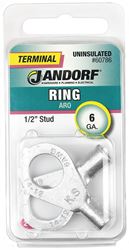Jandorf 60786 Ring Terminal, 6 AWG Wire, 1/2 in Stud, Copper Contact