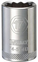 DeWALT DWMT74574OSP Drive Socket, 17 mm Socket, 1/2 in Drive, 12-Point, Vanadium Steel, Polished Chrome