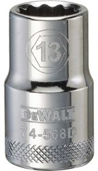 DeWALT DWMT74568OSP Drive Socket, 13 mm Socket, 1/2 in Drive, 12-Point, Vanadium Steel, Polished Chrome