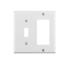 Leviton 80405-T Combination Wallplate, 4-1/2 in L, 4-9/16 in W, 2 -Gang, Thermoset Plastic, Light Almond, Smooth