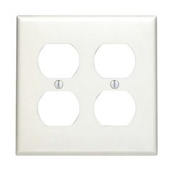 Leviton 80716-W Receptacle Wallplate, 4-1/2 in L, 4-9/16 in W, 2 -Gang, Thermoplastic Nylon, White, Smooth