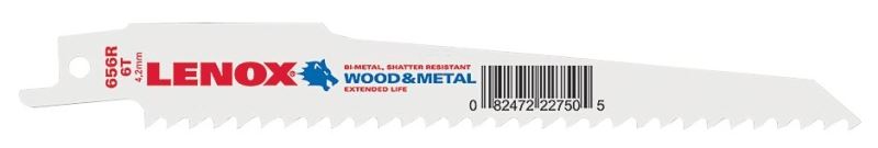 Lenox 22750OSB656R Reciprocating Saw Blade, 3/4 in W, 6 in L, 6 TPI, Bi-Metal Cutting Edge, Pack of 50