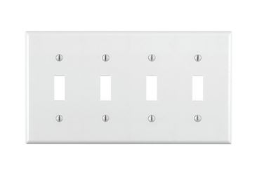 Leviton 001-88012-000 Wallplate, 4-1/2 in L, 2-3/4 in W, 4 -Gang, Thermoset, White, Smooth