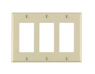 Leviton 80411-I Wallplate, 4-1/2 in L, 6.37 in W, 3-Gang, Thermoset Plastic, Ivory, Smooth