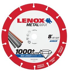 Lenox MetalMax 1972925 Cut-Off Wheel, 8 in Dia, 1/16 in Thick, 5/8 in Arbor, 40, 50 Grit, Diamond Abrasive