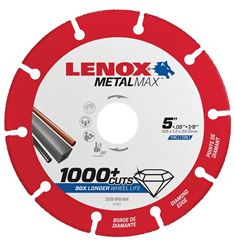 Lenox MetalMax 1972922 Cut-Off Wheel, 5 in Dia, 3/64 in Thick, 7/8 in Arbor, 40, 50 Grit, Diamond Abrasive