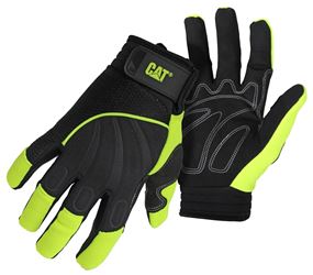 CAT CAT012224-L Mechanic Gloves, Mens, L, Adjustable Wrist Cuff, Synthetic Leather, Green