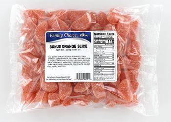 Family Choice 419 Slice Candy, Orange Flavor, 33 oz Cello Bag, Pack of 8