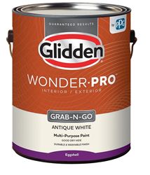 Glidden Wonder-Pro GLWP31AW/01 Interior/Exterior Paint, Eggshell Sheen, Antique White, 1 gal, Pack of 4