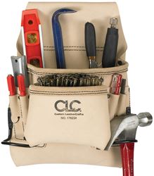 CLC Tool Works Series 178234 Nail and Tool Bag, 8-Pocket, Leather, White, 24 in W, 13 in H