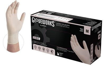 Gloveworks TLF44100 Disposable Gloves, M, Latex, Powder-Free, Ivory, 14.37 in L