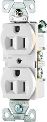 Eaton Cooper Wiring CR15W Duplex Receptacle, 2 -Pole, 15 A, 125 V, Side Wiring, NEMA: 5-15R, White