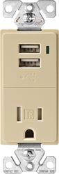 Eaton Cooper Wiring TR7740V-K Combination USB Receptacle, 2 -Pole, 0.7 A USB, 15 A Receptacle, 2 -USB Port, Ivory