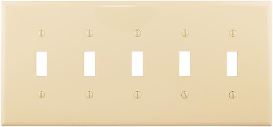 Eaton Wiring Devices PJ5V Wallplate, 10-1/2 in L, 4.88 in W, 5 -Gang, Polycarbonate, Ivory, High-Gloss