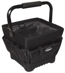 Bucket Boss Professional Series 74012 Tool Tote, 11 in W, 11 in D, 10 in H, 20-Pocket, Poly Fabric, Black
