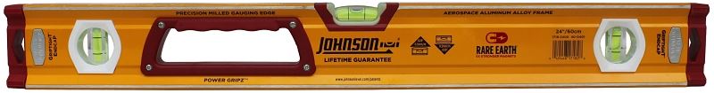 Johnson 1718-2400 Box Beam Level, 24 in L, 3-Vial, 2-Hang Hole, Magnetic, Aluminum, Black/Yellow