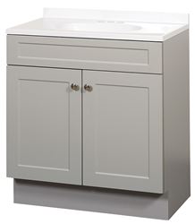 Zenna Home SBC30GY 2-Door Shaker Vanity with Top, Wood, Cool Gray, Cultured Marble Sink, White Sink, 1/EA