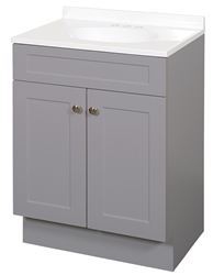 Zenna Home SBC24GY 2-Door Shaker Vanity with Top, Wood, Cool Gray, Cultured Marble Sink, White Sink, 1/EA