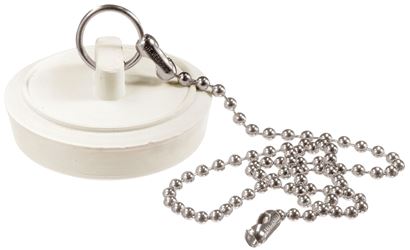 Plumb Pak PP820-7 Drain Stopper with Chain, Rubber, White, For: 1 to 1-3/4 in Sink, Pack of 6