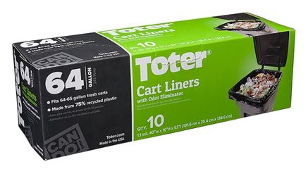 Toter GB064-R8000 Trash Cart Liner, 64 gal Capacity, Plastic, Black