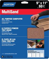 Norton MultiSand 07660747750 Sanding Sheet, 11 in L, 9 in W, Coarse, 60 Grit, Aluminum Oxide Abrasive, Paper Backing