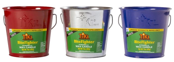Tiki 1418094 Wax Bucket Candle, Blue/Red/Silver, Citronella, 35 hr Burn Time, 17 oz