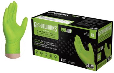 Gloveworks GWGN48100 Heavy-Duty Disposable Gloves, XL, Nitrile, Powder-Free, Green, 9-1/2 in L