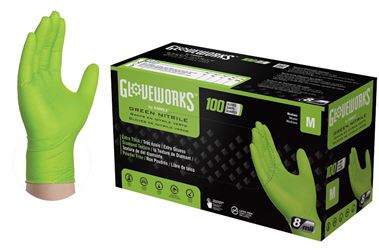 Gloveworks GWGN44100 Heavy-Duty Disposable Gloves, M, Nitrile, Powder-Free, Green, 9-1/2 in L