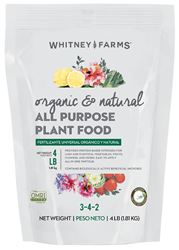 Whitney Farms 10101-10001 All-Purpose Plant Food, 4 lb Bag, Granular, 3-4-2 N-P-K Ratio