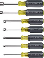 Klein Tools 631 Nutdriver Set, 7-Piece, Steel, Chrome, Black, Specifications: 3 in Shank