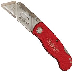 Sheffield 12614 Utility Knife, 2-1/2 in L Blade, Stainless Steel Blade, Straight Handle, Red Handle