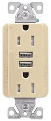 Eaton Cooper Wiring TRUSB5A15 TRUSB5A15V-K-L Receptacle, 2 -Pole, 5 A, 125 VAC, 2 -USB Port, Type A USB, Ivory