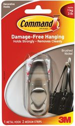 Command Forever Classic Series FC12-BN Decorative Hook, 3 lb, 1-Hook, Metal, Brushed Nickel