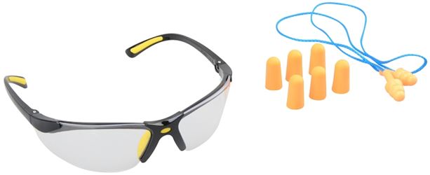 Diamondback 541839 Ear Plugs and Safety Glasses Combo, Unisex, 3.5 x 1.6 in Lens, PC Lens, Half Frame, Black, Pack of 10