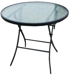 Seasonal Trends Patio Table, 32 in W, 31.5 in D, 27.55 in H, Steel Frame, Round Table, Glass/Steel Table