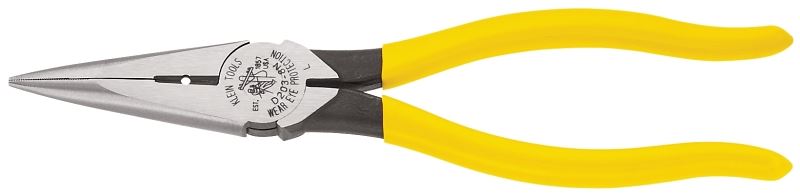 Klein Tools D203-8N Nose Plier, 8-7/16 in OAL, 1-1/4 in Jaw Opening, Yellow Handle, Dipped Handle, 1 in W Jaw