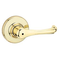 Kwikset 300DNL 3 CP RCL Privacy Lever, Turnbutton Lock, Polished Brass, Zinc, Residential, Re-Key Technology: SmartKey