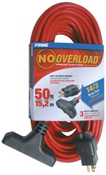 Prime CB614730 Extension Cord, 50 ft L, 15 A, 125 V, Red