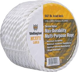 Wellington 11002 Rope, 1/2 in Dia, 50 ft L, 510 lb Working Load, Nylon, White