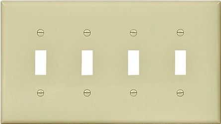 Eaton Wiring Devices PJ4V Wallplate, 4-7/8 in L, 8.56 in W, 4 -Gang, Polycarbonate, Ivory, High-Gloss