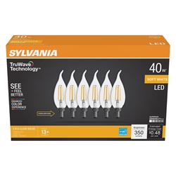 Sylvania Natural 41319 LED Bulb, B10 Lamp, 40 W Equivalent, E12 Candelabra Lamp Base, Dimmable, Clear