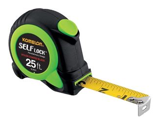 Komelon SELF LOCK Series SL2825 Tape Measure, 25 ft L Blade, 1 in W Blade, Steel Blade, ABS Case, Black/Green Case