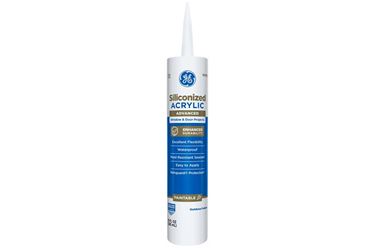 GE Siliconized Advanced Acrylic 2863841 Window & Door Sealant, White, 1 to 14 days Curing, 10 fl-oz Cartridge, Pack of 12