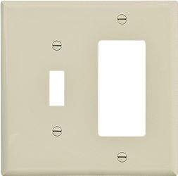 Eaton Wiring Devices PJ126V-SP-L Combination Wallplate, 4-7/8 in L, 4-15/16 in W, 2 -Gang, Polycarbonate, Ivory